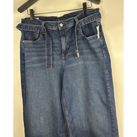 NWT GAP High Rise Stride Belted Wide Leg Jeans Raw Hem Dark Wash Plus Size 34 18 - Picture 3 of 11